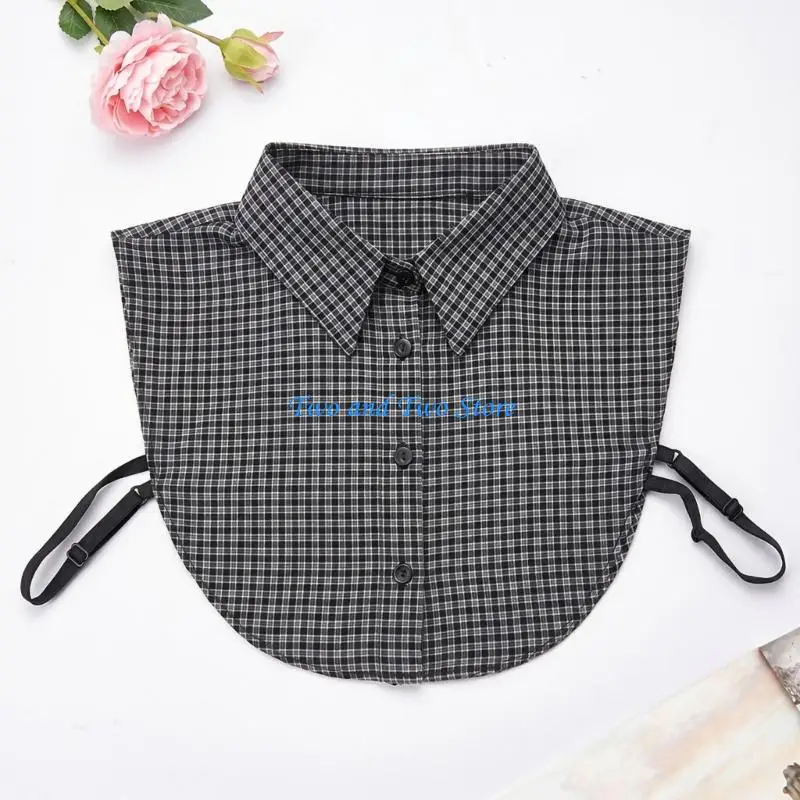 HX6F Detachable Shirt Collar Insert with Check Detail for Daily Layered Looks