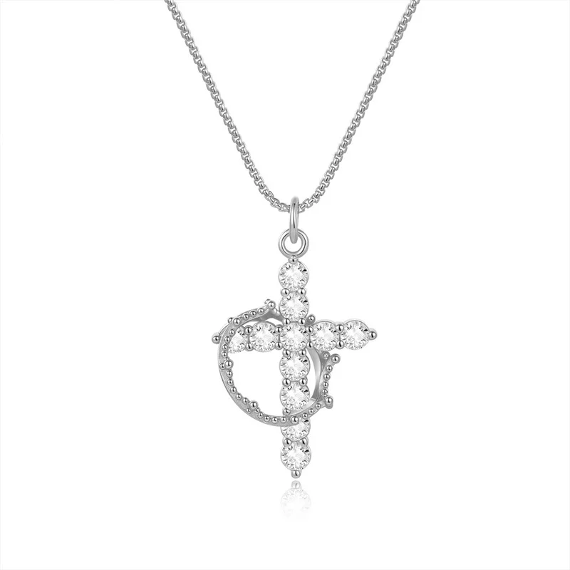 

ZFSILVER Fashion s925 Silver Trendy Luxury Moissanite Cross Crown Necklace For Charm Women Accessories Party Jewelry Gift P21019