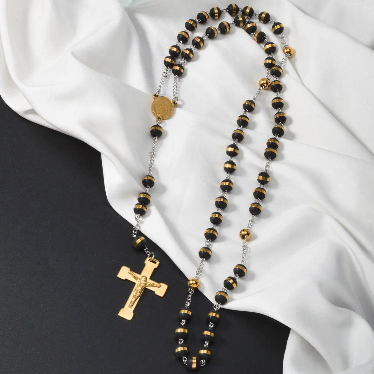 

Rosary Necklaces with Crucifix Saint Medal Elegant Religious Jewelry for Devotion Perfect for Catholic Believers Collection