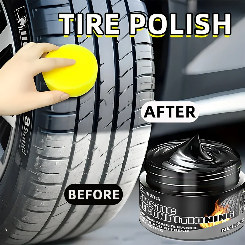 Multi-functional Tire Gloss and Protective Wax - Enhances shine, durability, and resistance to cracking and fading. A black poli