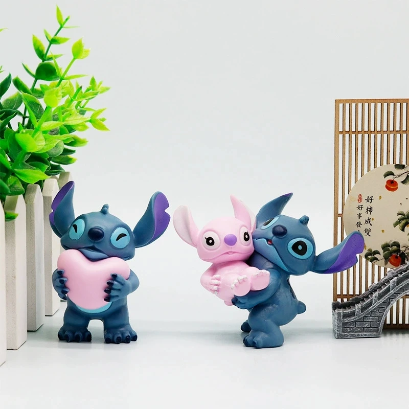 6 pçs/set Stiich Anjo Doce Bebê Maré Jogar Boneca Verão Seaside Tema Casal Desktop Decorativo Carro Mobiliário Doméstico Presentes
