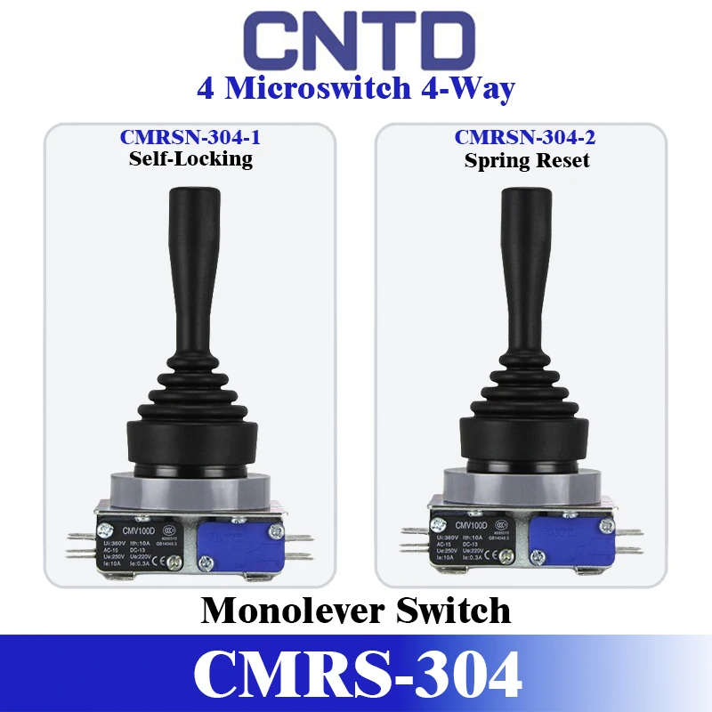 CNTD CMRSN-304-1 CMRSN-304-2 4-Way Joystick Switch Self-Locking Spring Return Sealed Round IP65 10A 250V 30mm Panel Mount