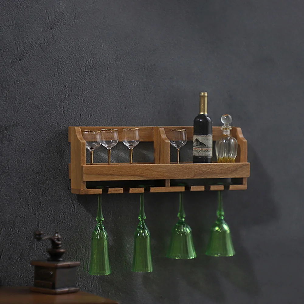 Wandgemonteerde Wijnrek Miniatuur Poppenhuis Home Decor Fotografie Scenario \'S Meubelmodel Simulatie Opslag Beeldjes