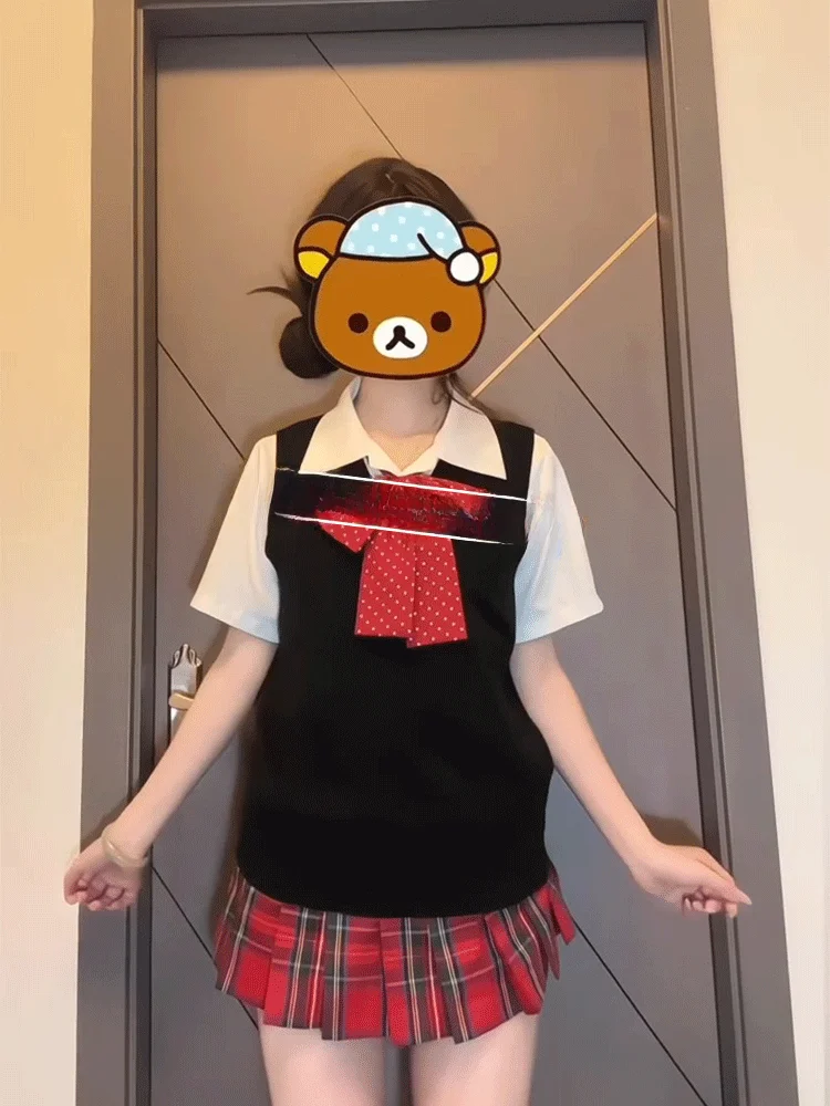 

Original Small Pepper Uniform Skirt Short Sleeve Summer Shirt Women's Half-length School Uniform Set Polyester Material