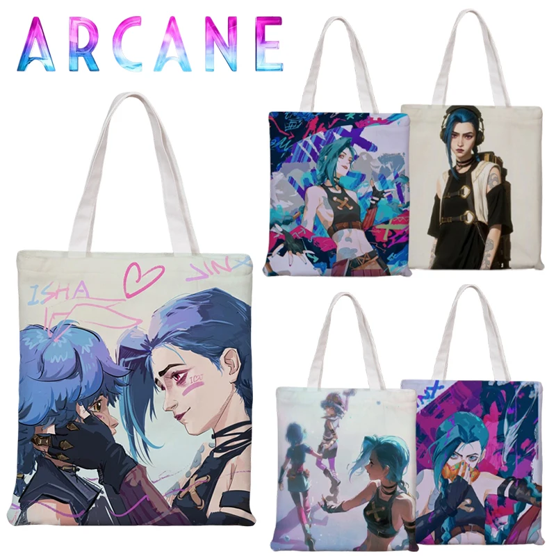 

Arcane Jinx Canvas Shoulder Bag Large Capacity Casual Tote Cartoon Handbag Student Commuter Bag Female Shopping Storage Bags