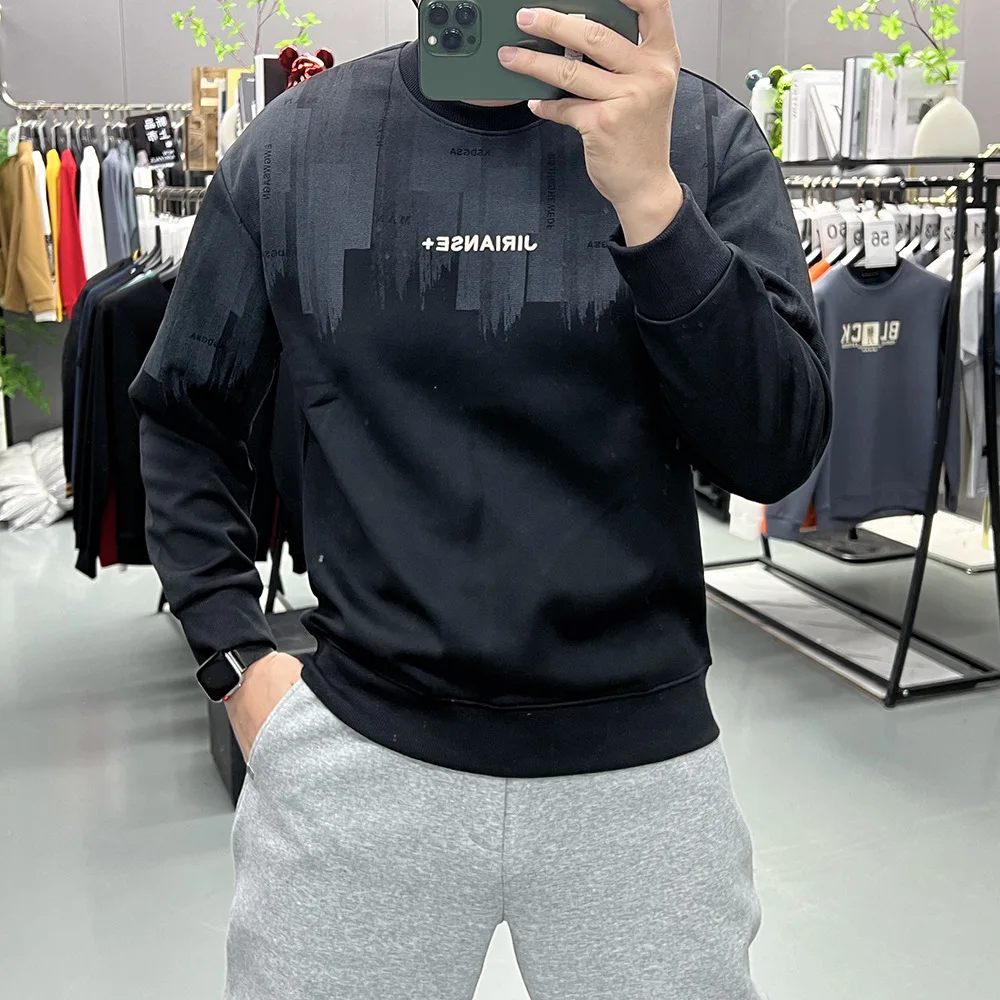 

Men Trendy Embroidery Letter Pullover Sweatshirt Fashion Loose Youth Top Spring Autumn New Crew Neck Long Sleeve T-Shirt Clothes
