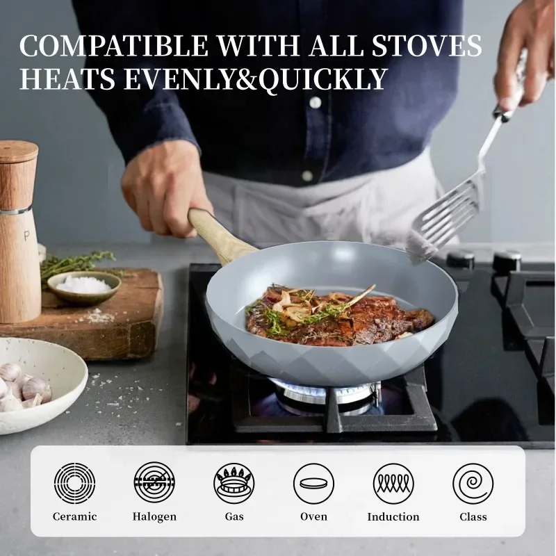 9.5/11inch Home Kitchen Frying Pan Nonstick Nontoxic Ceramic Cookware Steak Fried Egg Skillets Cooking Pot Compatible All Stoves