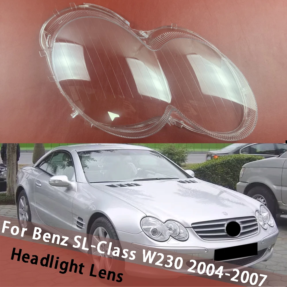 For Benz SL-Class W230 2004-2007 (With Stripe) Headlamp Lamp Cover Headlight Shell Transparent Lens Plexiglass Replace Lampshade