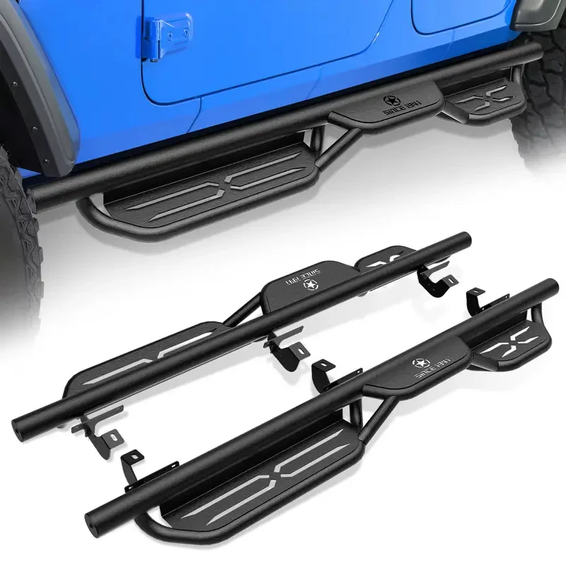 High Quality Side Steps 2 Stairs Step Plates Fit 2018-2025 Wrangler JL JLU Unlimited 4 Doors Compatible 4XE Model
