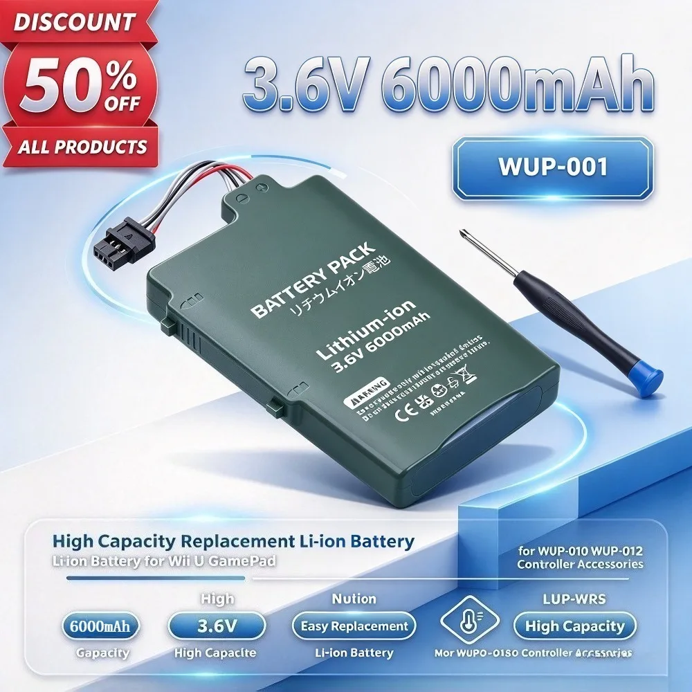 3.6V 6000mAh WUP-001 High Capacity Replacement Li-ion Battery for Nintendo Wii U GamePad WUP-010 WUP-012 Controller Accessories