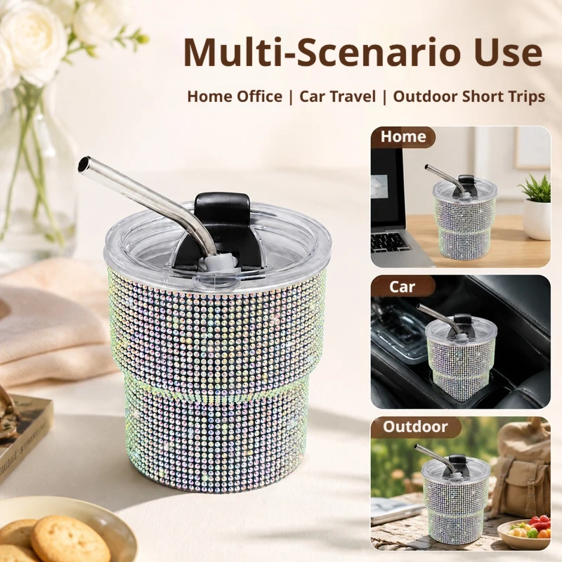 Full Diamond-Studded Flip-Top Decorative Ornament Jar, Sealed Desktop Storage Container with Bent Tube, Light Luxury Desktop Cra