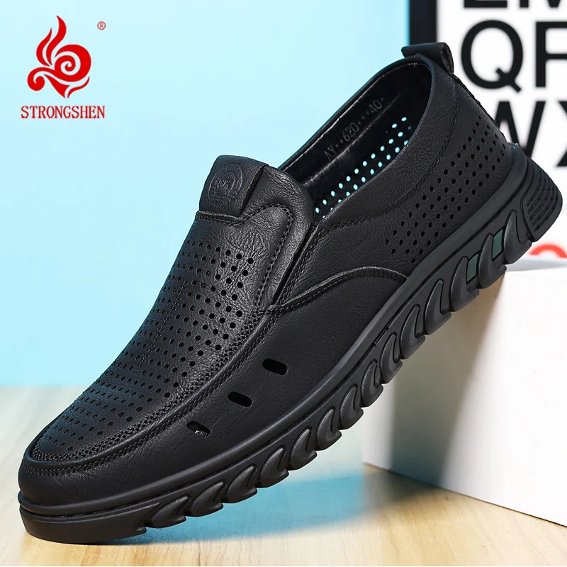 

Summer Men Leather Shoes Fashion Casual Walking Shoes Hollow Out Breathable Mens Loafers Zapatillas Hombre Men Casual Shoes