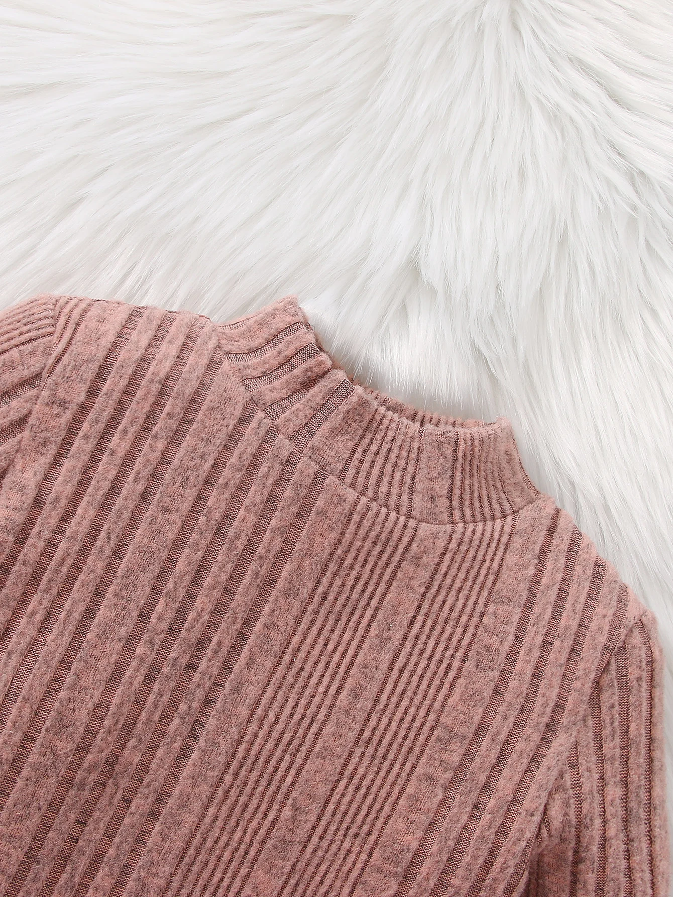 Autumn and winter girls\' long sleeved round neck solid color pit stripe casual fashion cute knitted dress