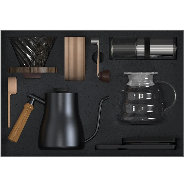 

Custom Promotional & Business Gifts Coffee Set With Pour Over Coffee Maker Filter Kettle Ceramic Burr Manual Coffee Grinder