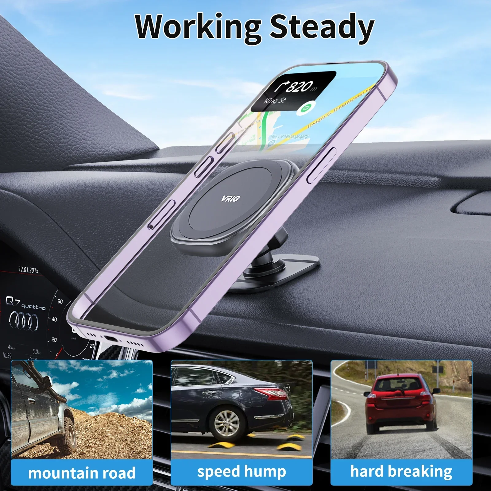 

VRIG Strong Magnetic Car Phone Holder Stick On Car Phone Stand for MagSafe Iphone Android Mobile Phone Bracket Car Mount Tablet