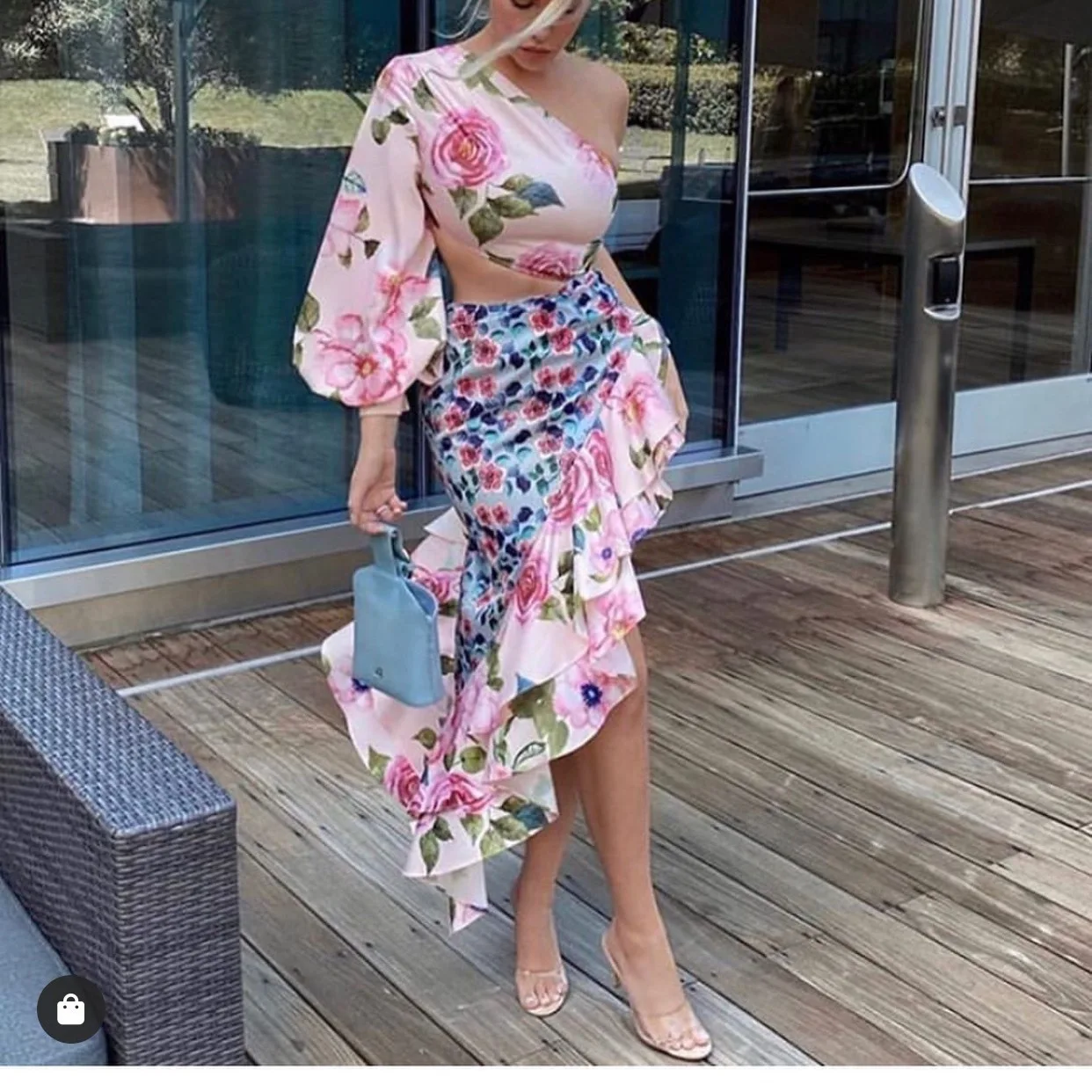 

Топ-фонарь с асимметричным воротником на одно плечо и юбкой с рюшами, летний комплект Faion для женщин 25–35 лет