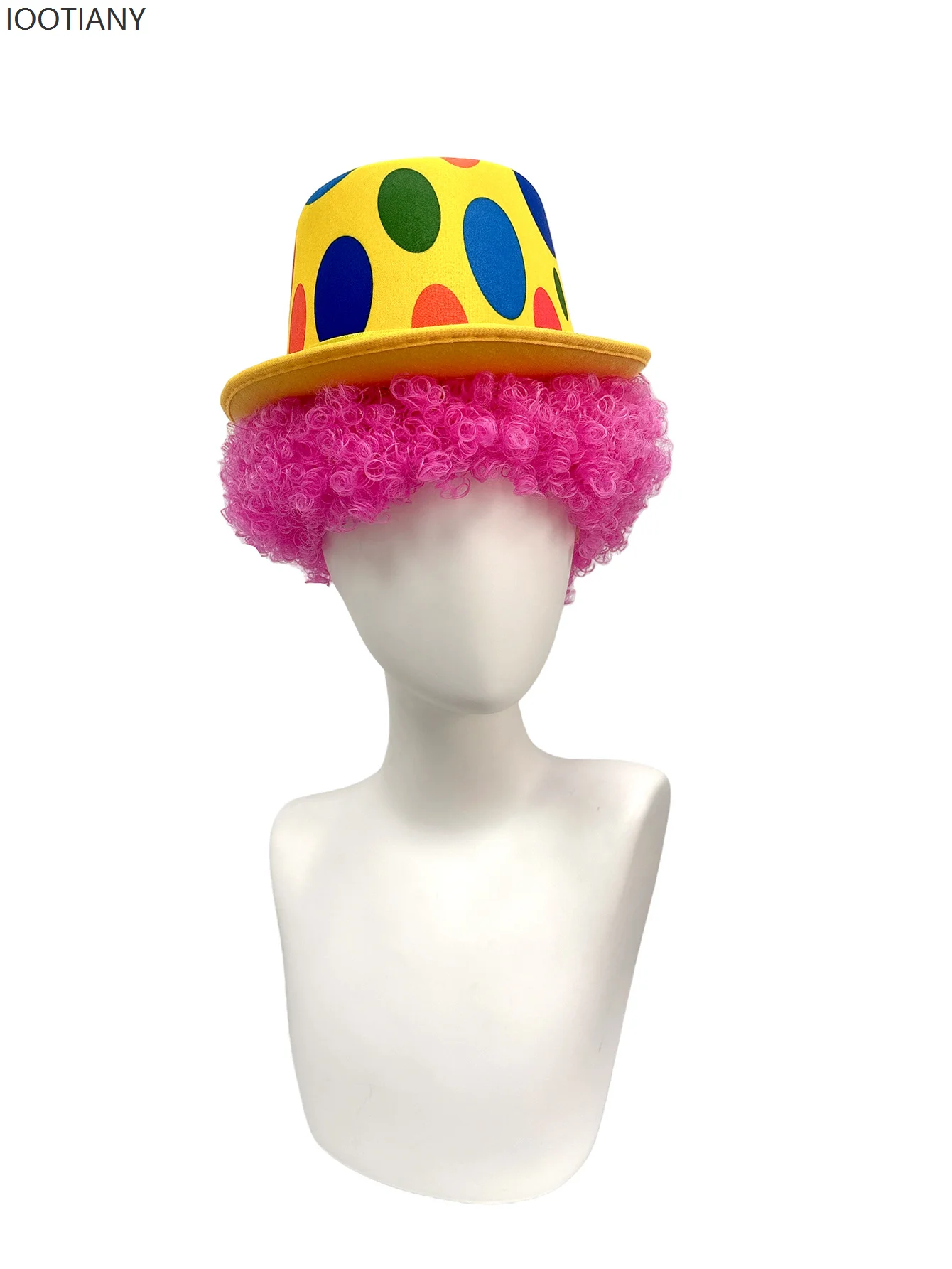 Bright Rainbow Clown Hair Wig Dot Decorated Top Hat Halloween Carnival Birthday Role Play Cosplay Outfit Accessories Headpiece 6