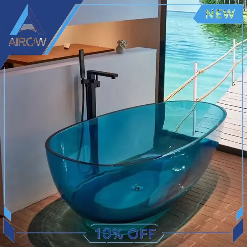 for Modern Transparent Acrylic Bathtub Freestanding Resin Soaking Tub with Drainer Luxury Bathroom Spa Home Decor Fixture