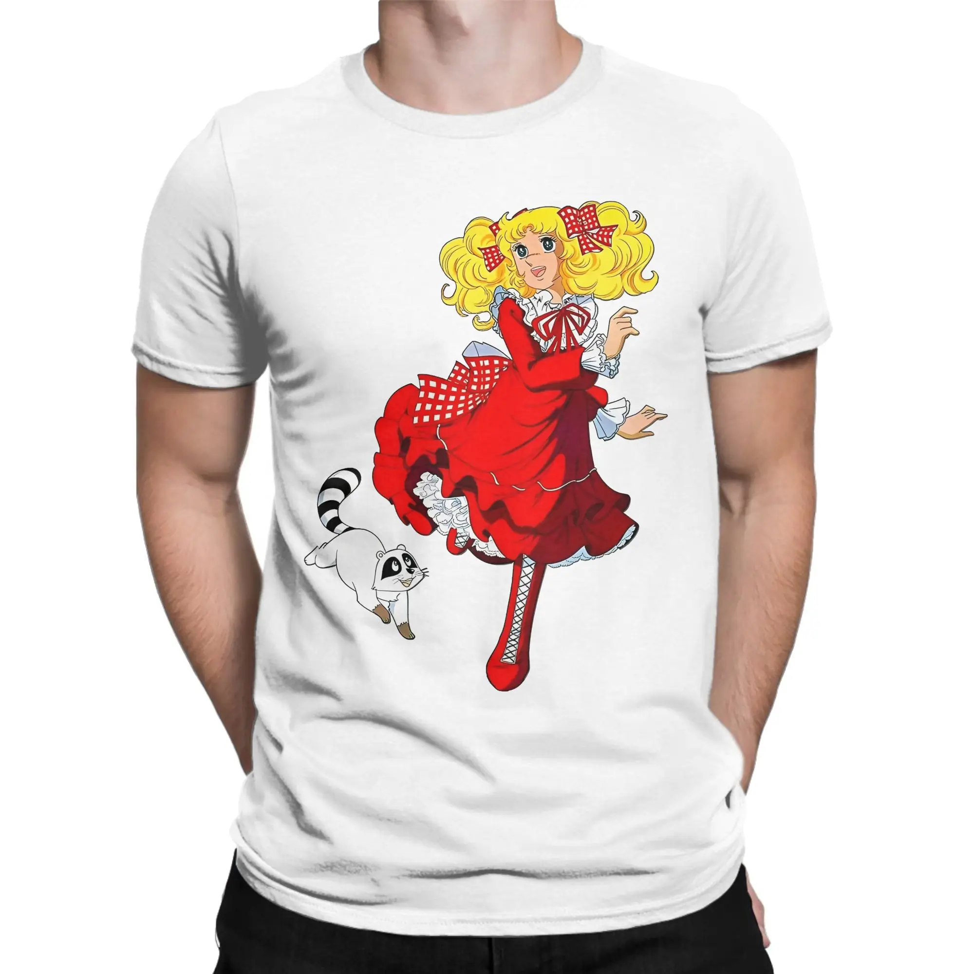 كاندي كاندي الراكون الرجال تي شيرت اليابان أنيمي مانغا الجدة تي شيرت قصير الأكمام Crewneck تي شيرت القطن هدية البضائع