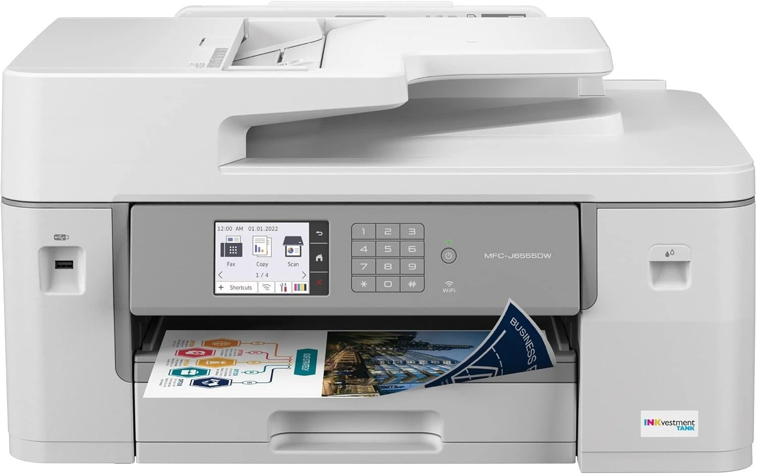 

Color Inkjet All-in-One Printer with up to 1 Year of Ink in-box1 and 11” x 17” Print, Copy, scan, and fax Capabilities,White