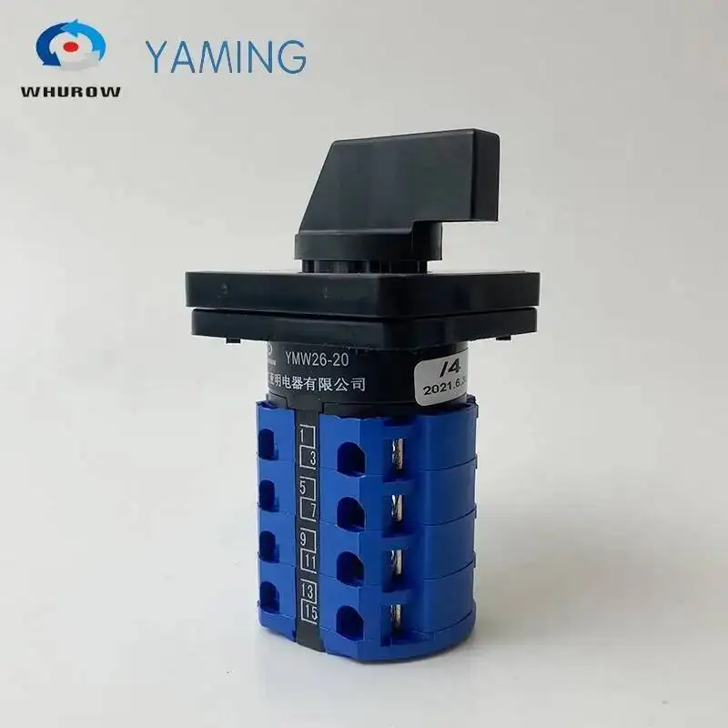 2/3/4/5 Position 20A 4 Poles Electrical Universal Changeover Rotary Cam Switch Silver Contacts YMW26 LW26-20/4