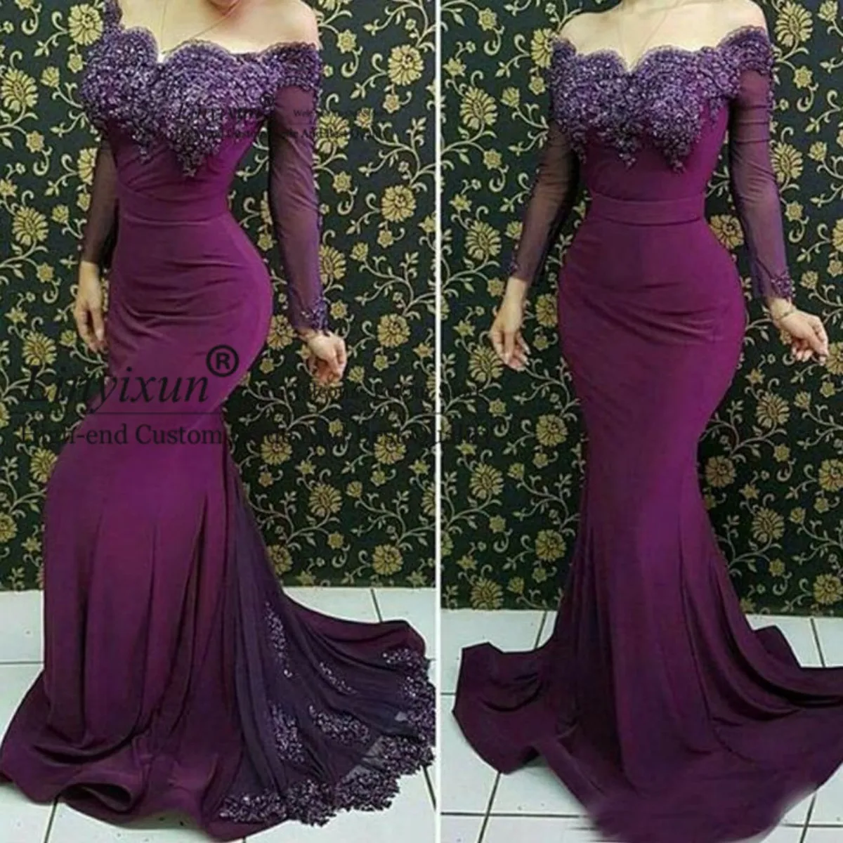 Elegant Mermaid Bridesmaid Dresses Sweetheart Off Shoulder Long Sleeve Lace Appliques Weddings Party Gowns Maid of Honor Dress