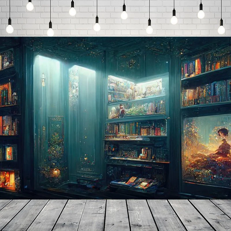 

Magic Library Photography Backdrop Glittering Library Room Interior Background Fantasy Scenery Party Backdrop Wall Banner Decor