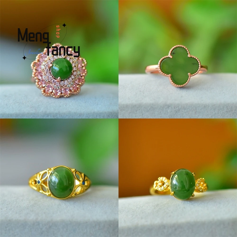 Copper Inlay Natural Hetian Jasper Fortune Smiles Upon Someone Ring Couple Fashion Jewelry Sexy Young Girls Fine Holiday Gifts