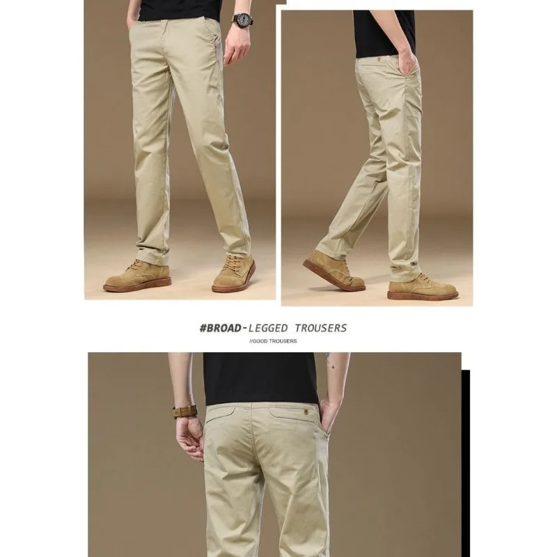Autumn and Winter Pure Cotton Men's Mid Rise Slim Fit Casual Pants High Quality Business Fashion Straight Leg Pants Men's Brand