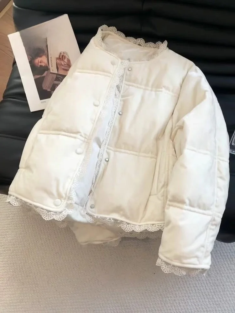 

Корейский Sle, большой размер, кружевная хлопковая куртка, женская зимняя новая нежная модная теплая верхняя одежда, модное пальто