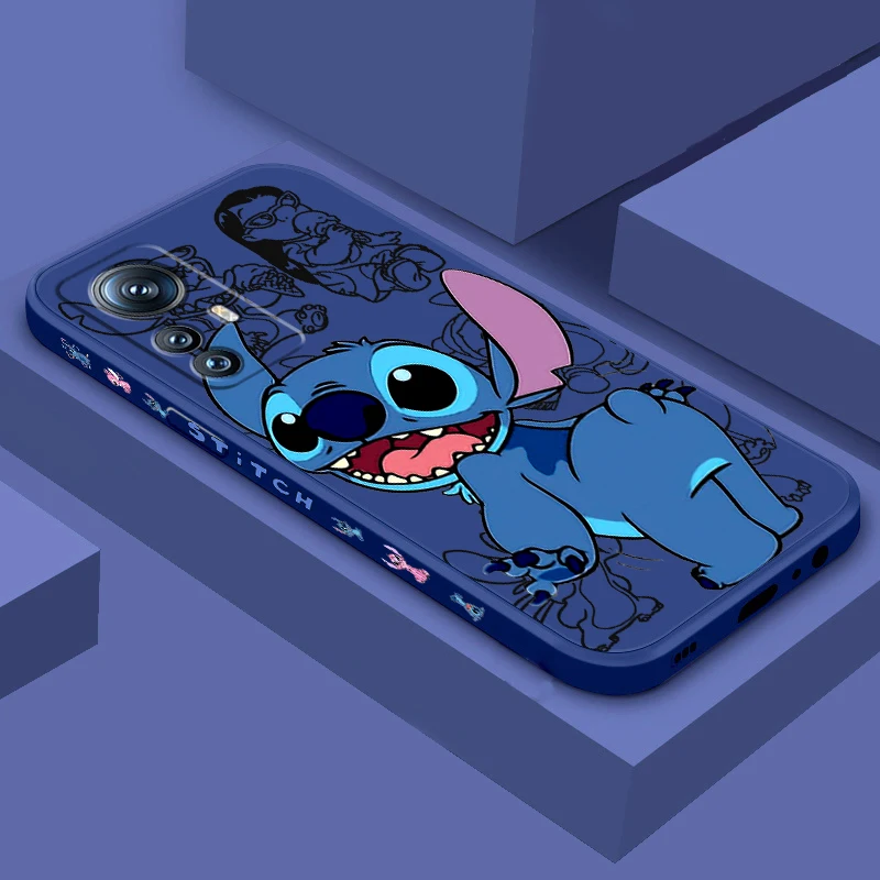 Stitch Disney Cute Cartoon Liquid Left Rope For Xiaomi Mi 14 13T 13 12T 12 11T 11i 11 A3 10T 10 9 Pro Lite Ultra 5G Back