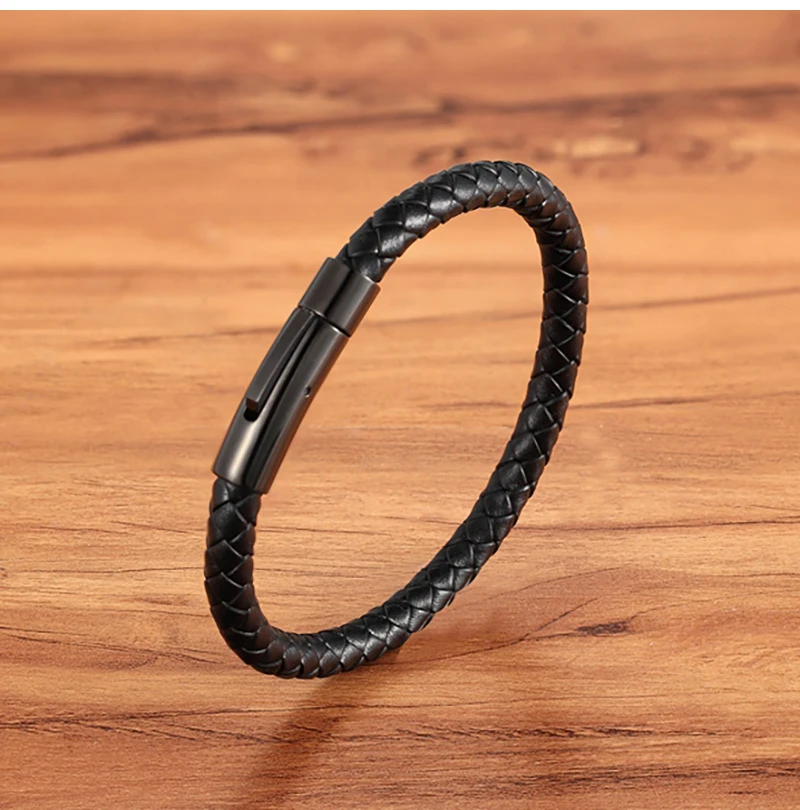 Hochwertiges Lederarmband für Männer und Frauen, Edelstahl-Accessoires, geflochtener Stil, Armreifen, Geburtstagsfeier, Schmuck, Geschenke – Detail 6