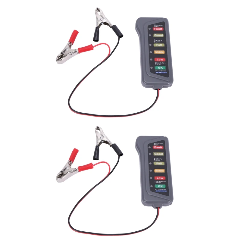 Testeur de batterie de voiture 2x12V et d'alternateur-Test de l'état de la batterie et charge de l'alternateur (Indication LED)