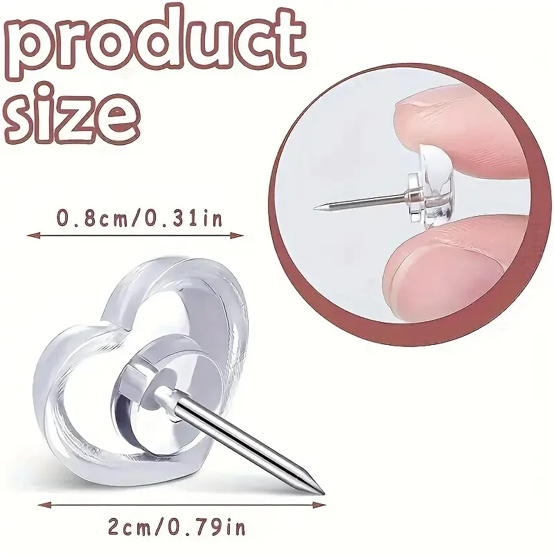 50 Pcs Heart-Shaped Push Pins Strong Thumb Tacks Flat Steel Point for Bulletin Boards Maps Photos Papers with Love Box