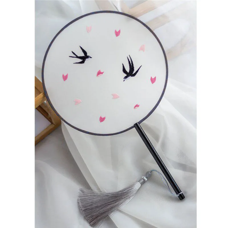

Chinese Embroidery Fan DIY Kit Handmade Craft for Adults Beginners, Cross Stitch Pre-Printed Pattern Round Silk Fan with Tassel,
