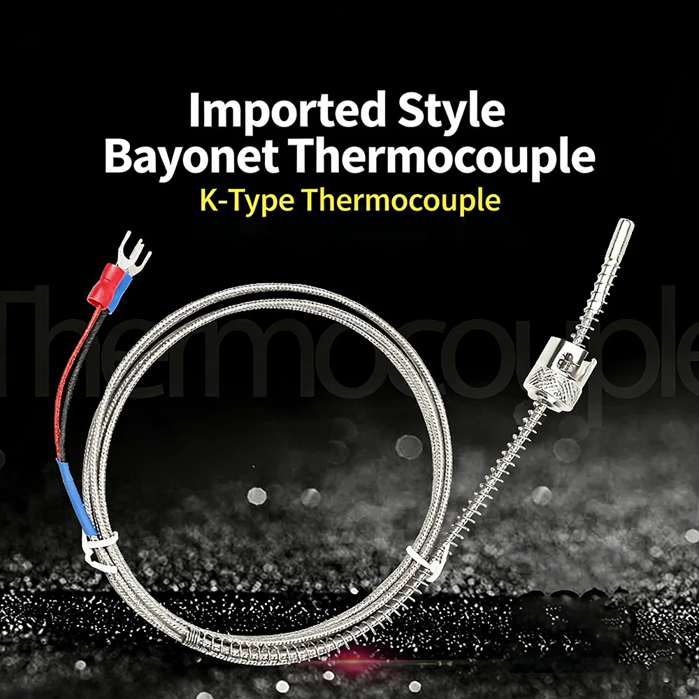 

K-Type Bayonet Thermocouple Spring-Loaded Temperature Sensor Probe 1/2/3/4/5M Shielded Cable Stainless Steel Probe