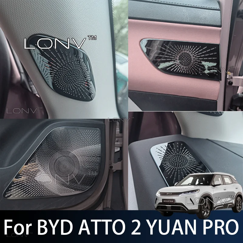 For BYD ATTO 2 YUAN PRO DMI EV 2026 2027 2025 Car Stainless Steel Door Speaker Metal Horn Net Grille Trim Sticker Accessories