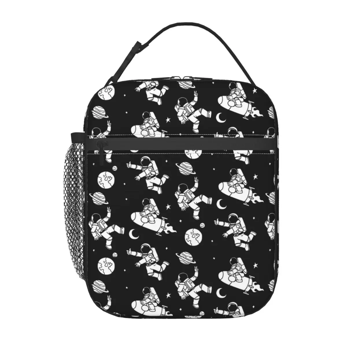 Cartoon Astronauts Riding Rocket Pattern Insulated Lunch Bag for Women Kids Leakproof Food Boxes Thermal Lunch Box Tote