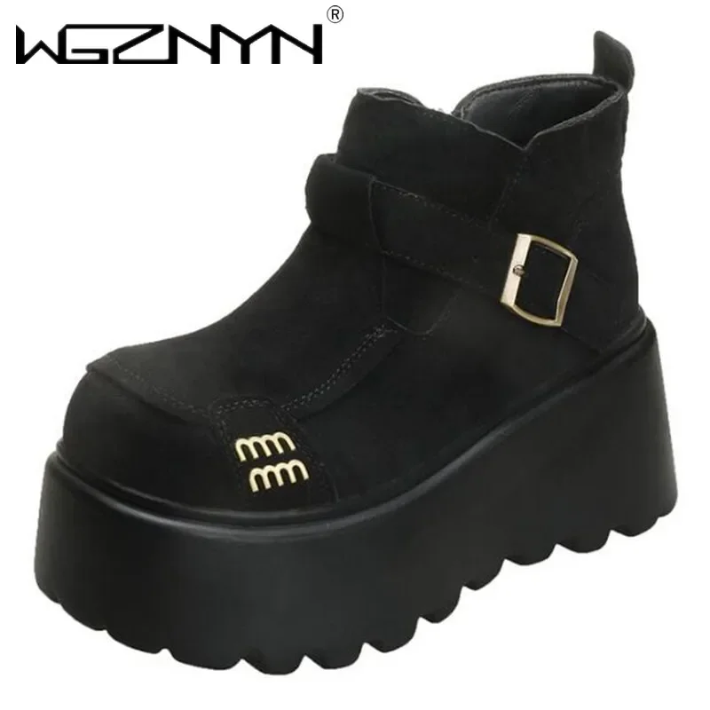 NEW Designer Platform Ankle Boots Woman Punk Suede Shoes Warm Snow Boot Woman 2026 Winter Trend Cozy Fashion Walking Botas Mujer