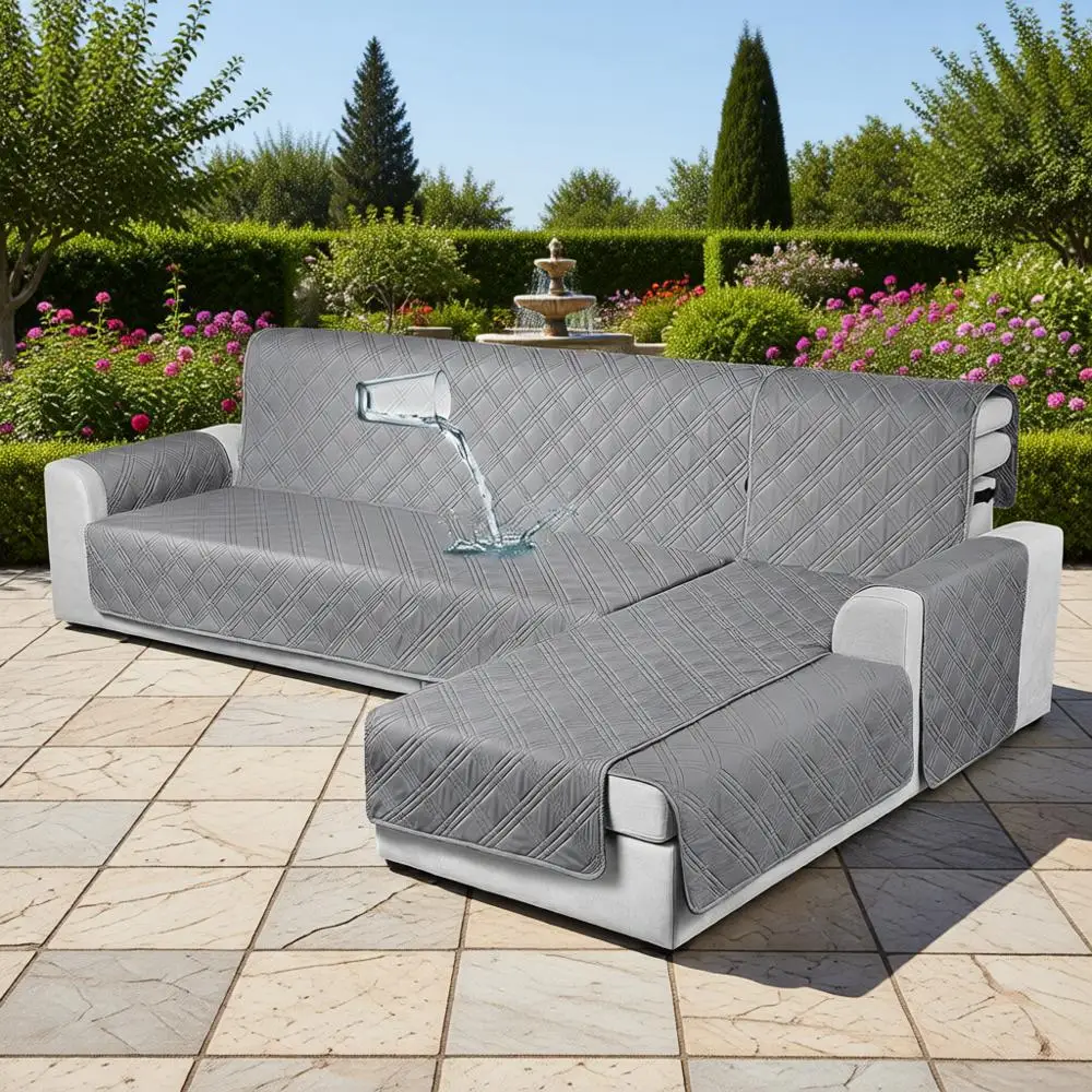

100% Waterproof Sectional Sofa Covers, 3-Piece L-Shaped Couch Cover Set with Chaise, Reversible, Elastic Straps, X-Large, Gray