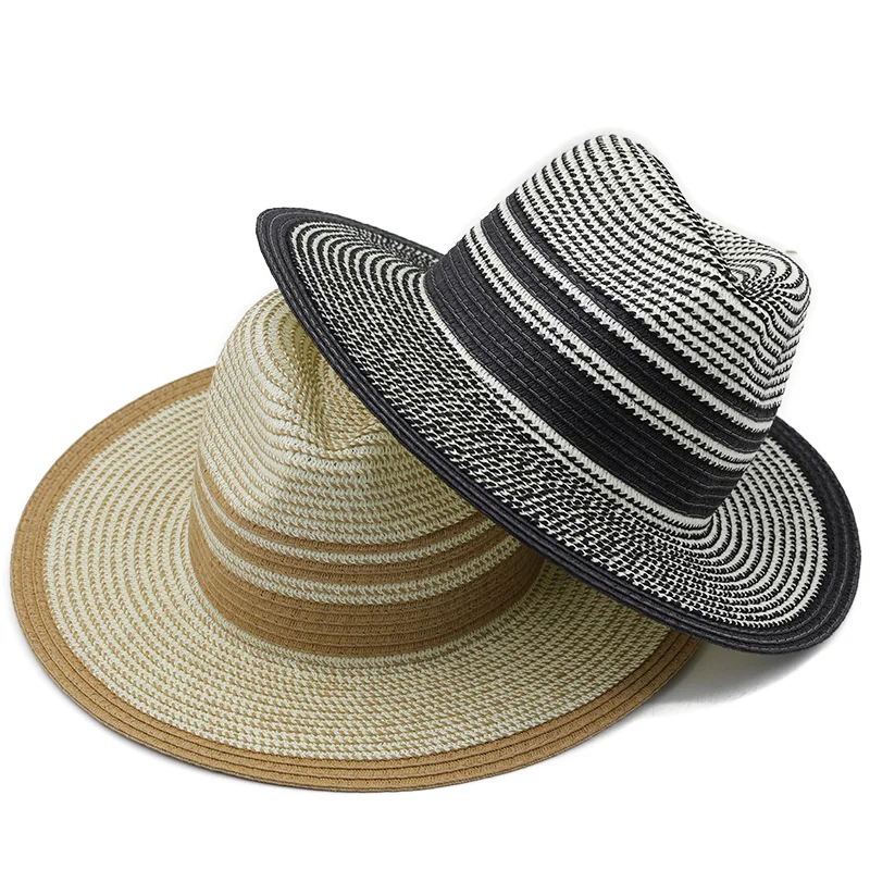 stripe Panama Hat Summer Sun Hats For Women Men Beach Straw Hat Fashion UV Sun Protection Travel Cap Chapeu Feminino 2022