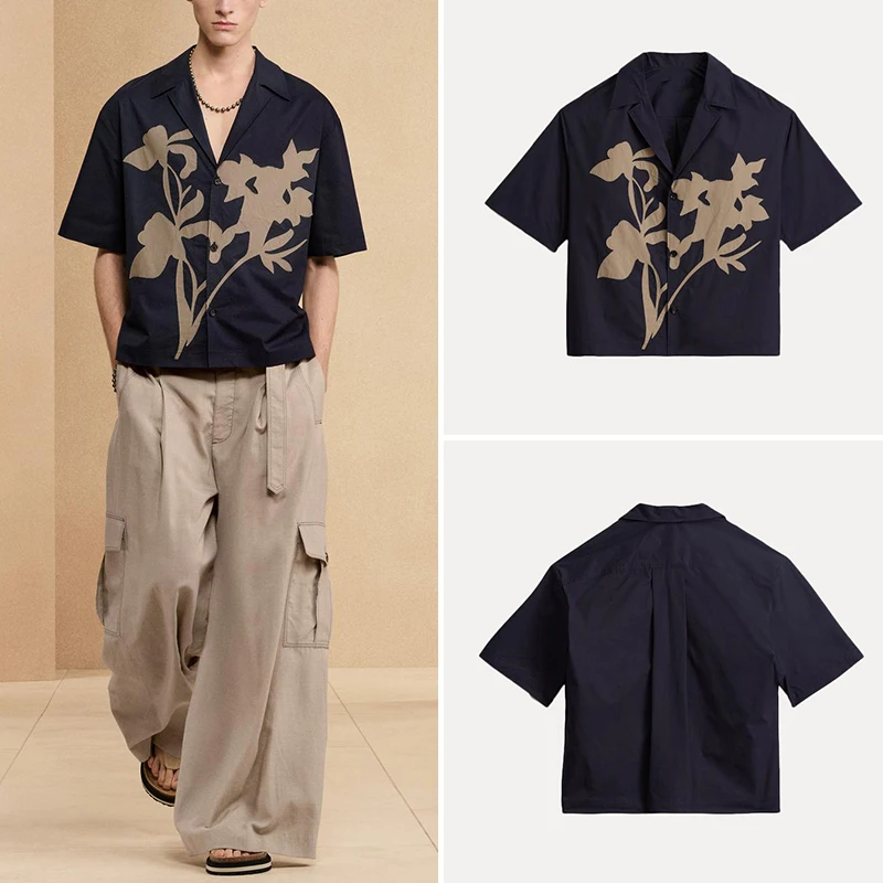 

Z Мужской повседневный модный ор Све irt Свободный крой Летний топ Молодежная одежда стандартной длины с растительным цветочным узором