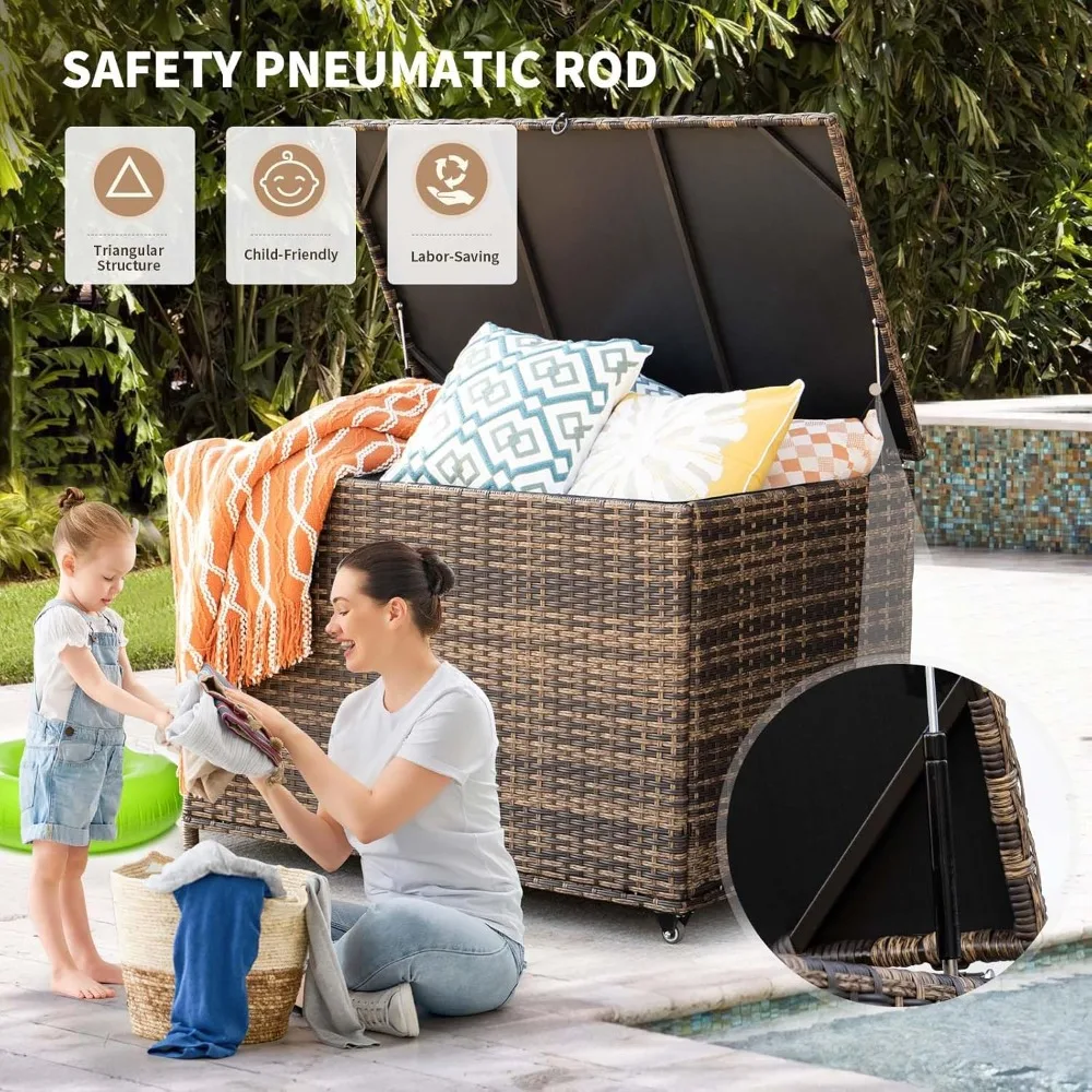 صندوق تخزين كبير من الخيزران في الهواء الطلق بسعة 178 جالون لوسائد وأثاث الفناء والديكورات