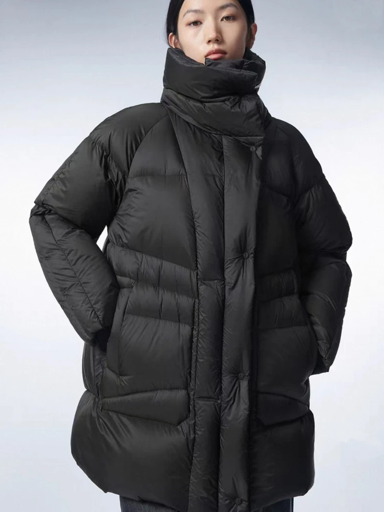 Winter Mid-Length Down Jacket Women's Casual Loose Thickened Warm Soft Puff Parkas Outer Wear 90 White Duck Puffer Coat 2025 New