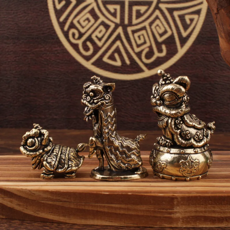 

Антикварные украшения из твердой латуни, танец льва, чай Гуочао, поделки для домашних животных