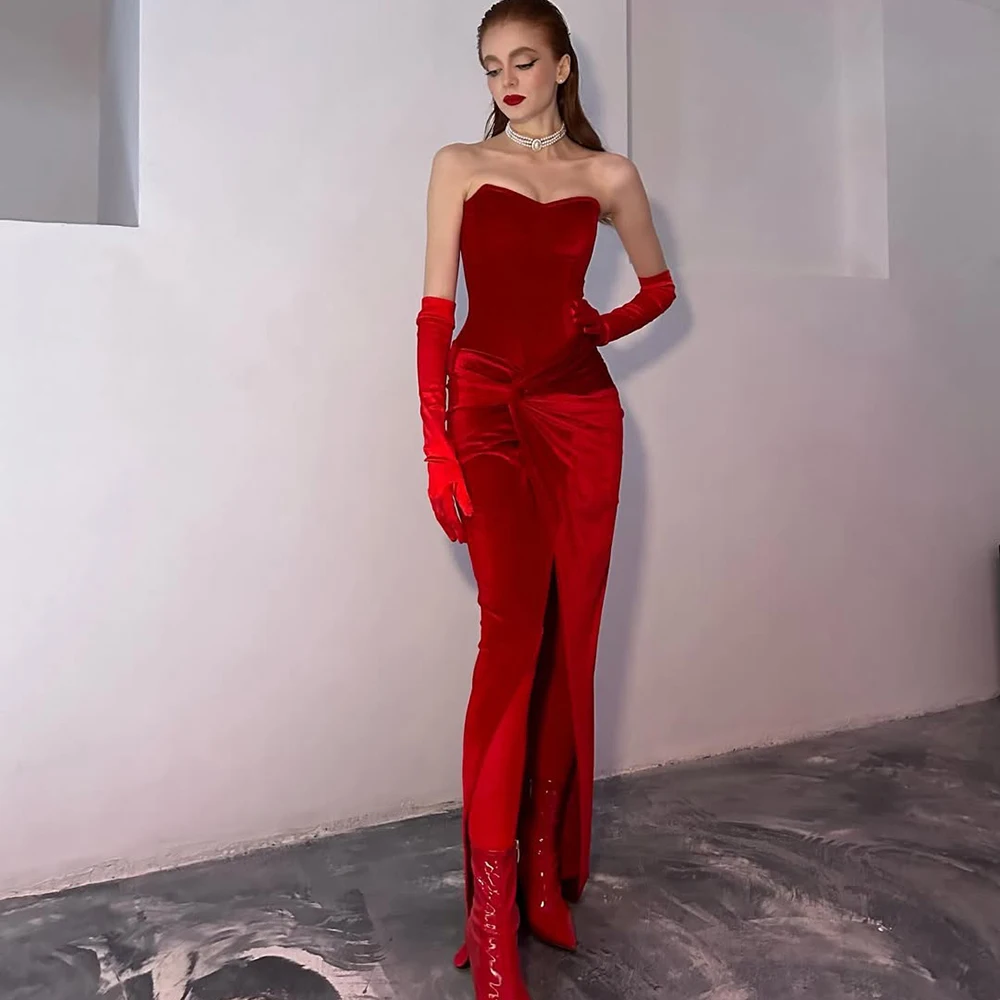 Tuularose Sexy Backless Red Dress Women's Fashion Strapless Sleeveless Slim Robe Sexy Party Club Luxury Retro Slit Long Dress