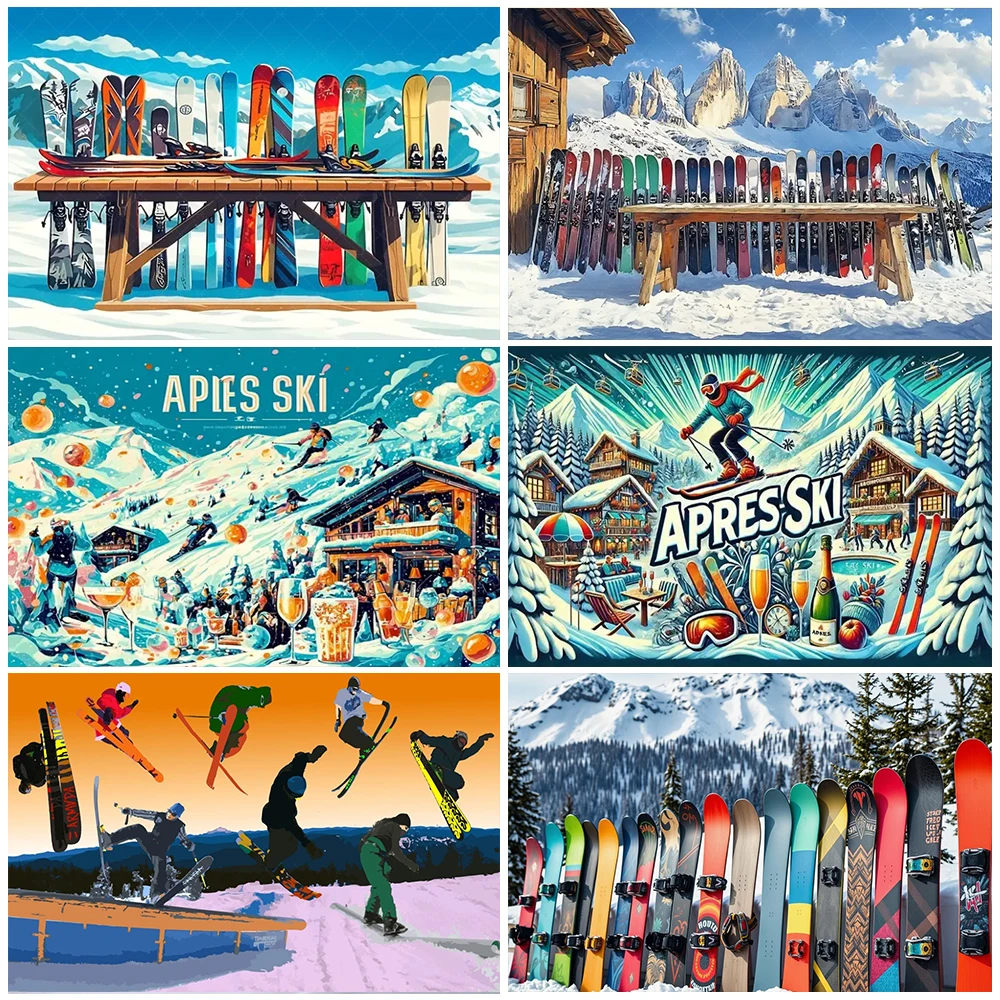 

Skiing Winter Sports Theme Backdrops Snowy Mountain Cable Car Photography Background Ski Party Decorations Baby Shower Supplies
