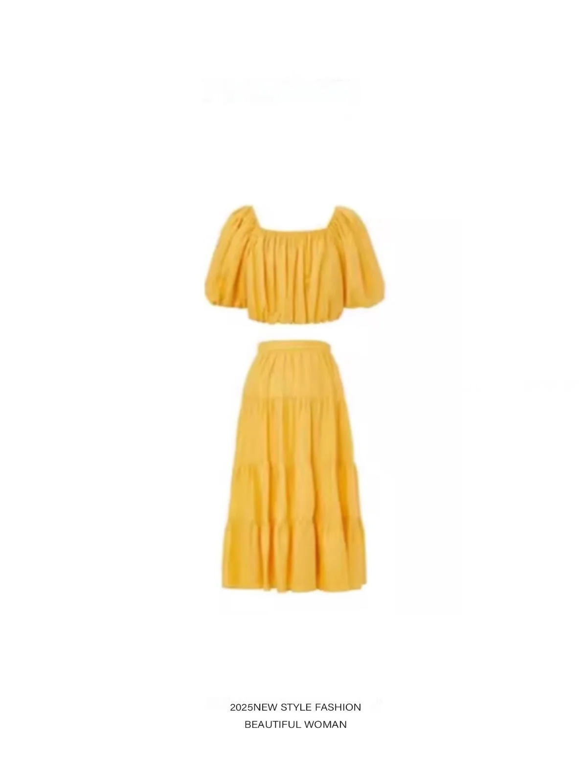 

NINNG2025 Summer New Sle Agel Bubble Sve Simple ort Sve Top Versatile f Skirt Two-Piece Set High Waist Commute