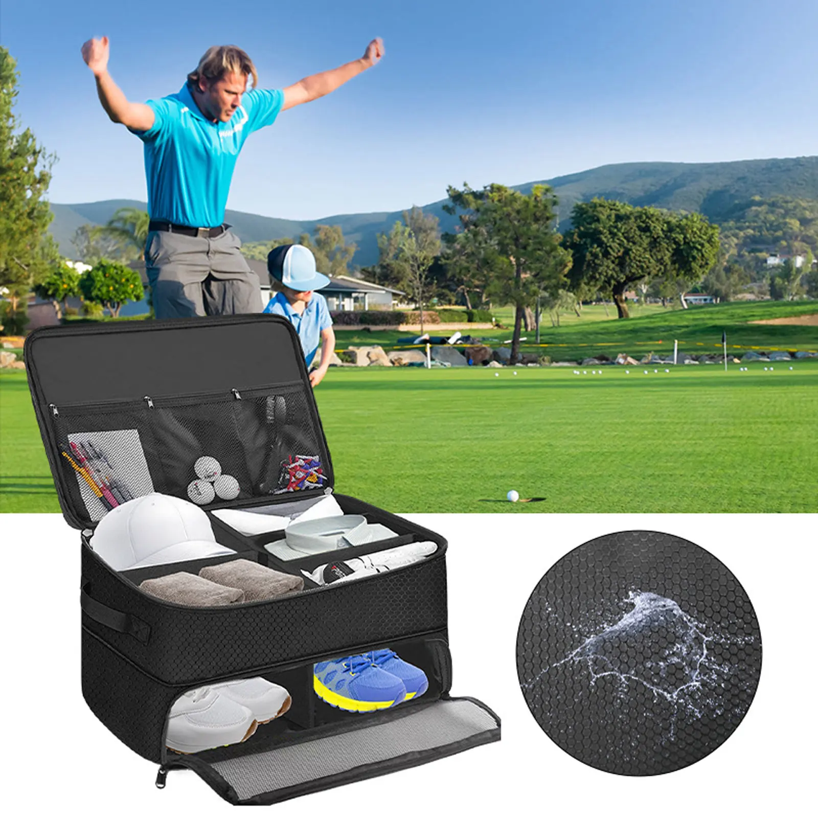 Golf Shoe Bag Outdoor Foldable Golf Supplies Storage Bag Outdoor Oxford Cloth Holder Box For Golf Ball Towel Portable  Trunk