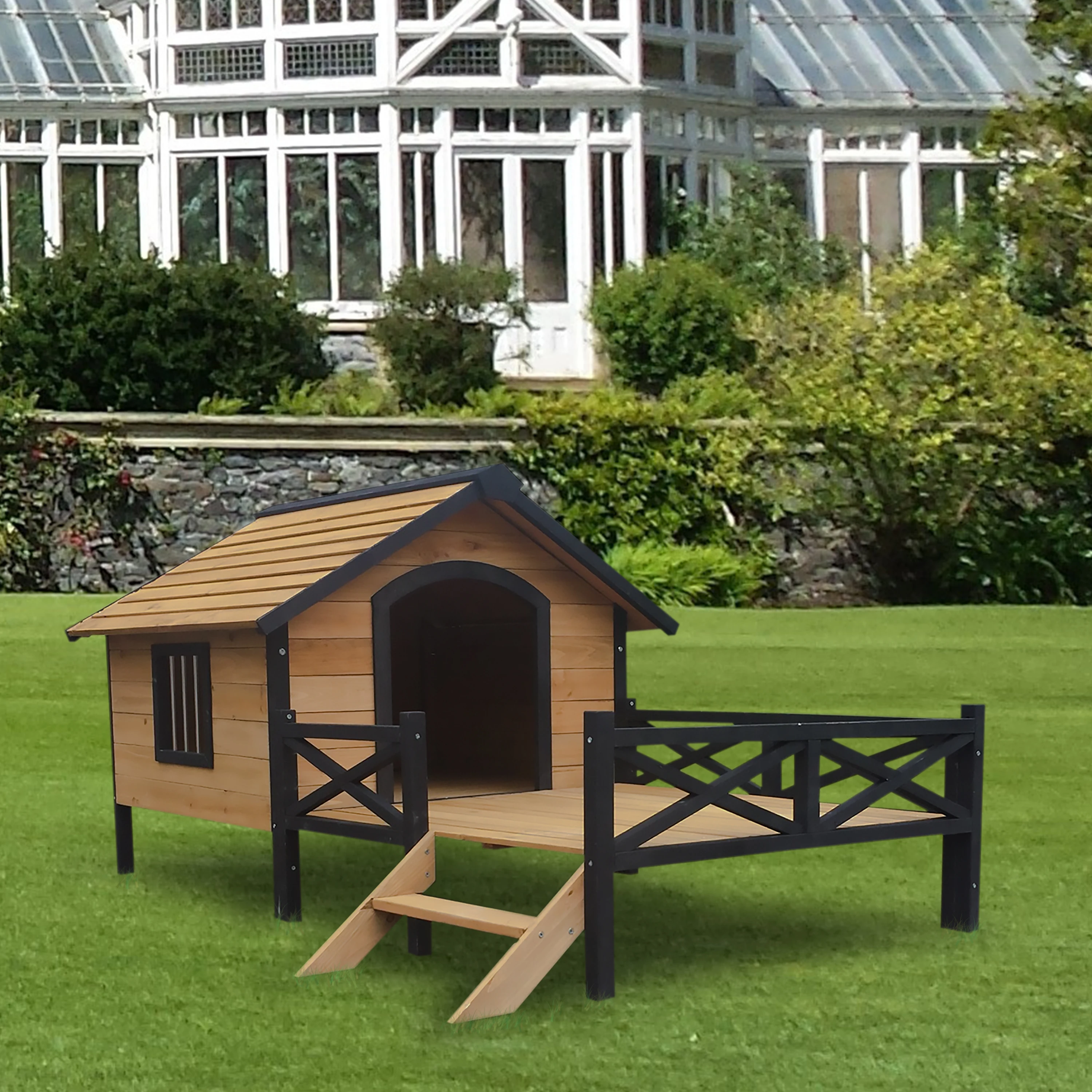 

Outdoor Large Wooden Cabin House Style Wooden Dog Kennel with Porch